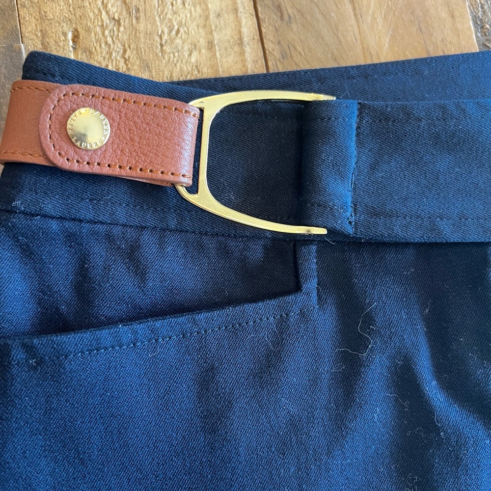 Lauren Ralph Lauren Navy Wide Leg Trousers Size 10 Equestrian Detail Stretch EUC